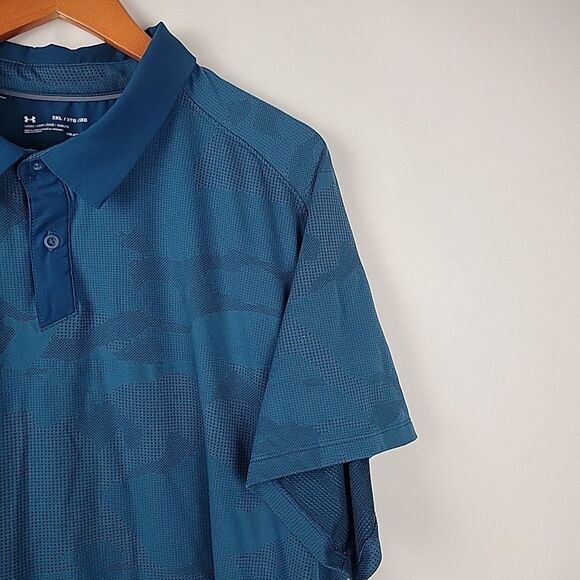 Under Armour Polo Shirt Mens 3XL Blue Camo Jacquard Vented Performance Golf - Picture 4 of 10